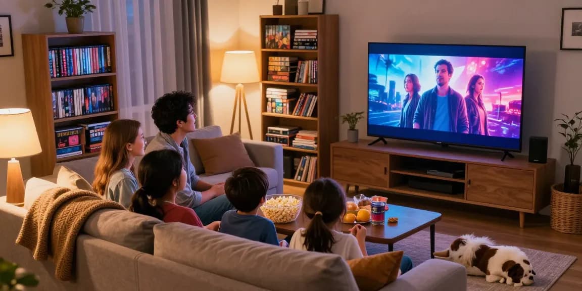 Moment de famille avec Atlas pro ontv lors d'une soirée cinéma à la maison.