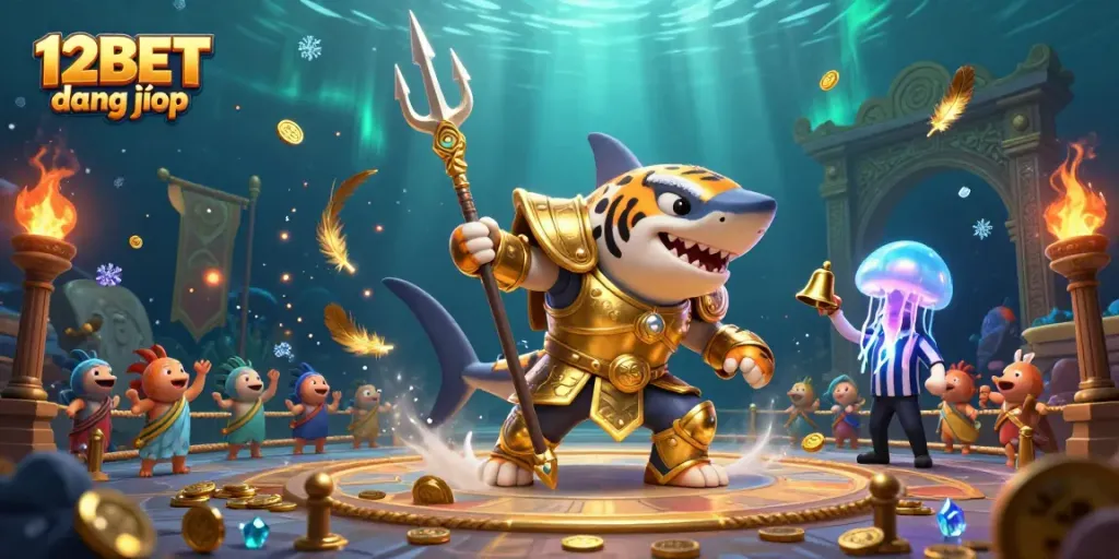 Experience thrilling underwater gaming with 12BET đăng nhập in a dynamic 3D casino scene.