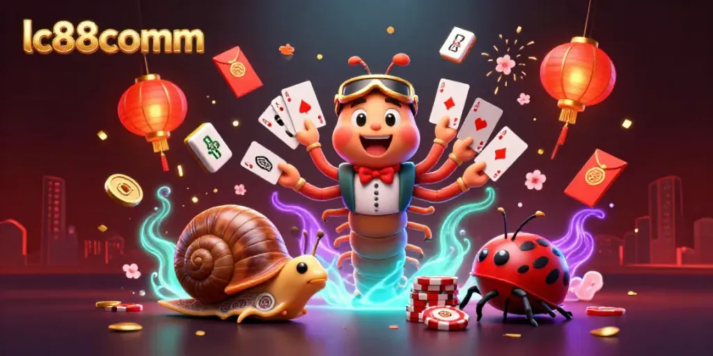 Experience thrilling gaming adventure with lc88comm as adorable dealers and high-rollers come alive in a festive illustration.